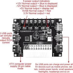 24-Pin ATX Power Supply Breakout Board Adapter w/ 6 USB Ports & High-Current Terminals - Image 7