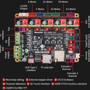 MKS TinyBee V1.0 3D Printer Mainboard ESP32 WiFi Marlin 2.0 LCD TFT Compatible - Image 3